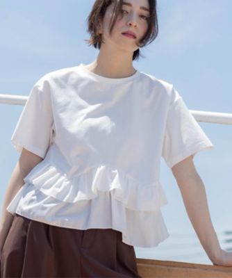 裾フリルドッキングTシャツ【洗濯機OK】（2002641226