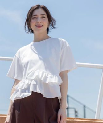 裾フリルドッキングTシャツ【洗濯機OK】（2002641226