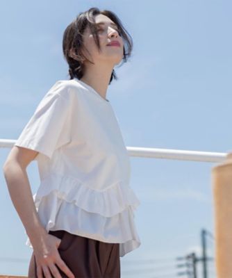 裾フリルドッキングTシャツ【洗濯機OK】（2002641226