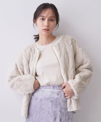 美品✨東京ソワ－ル ダブルフェイス　ノ－カラ－リバ－コ－ト　リバ－シブル　 Ｌ リバーシブル】キルティングファーブルゾン《洗濯機OK