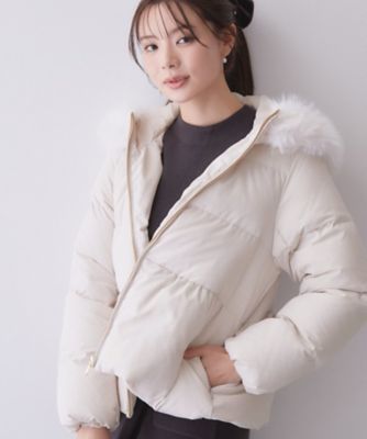 河田ダウンファーフードペプラムコート【洗濯機OK／静電気防止（裏地