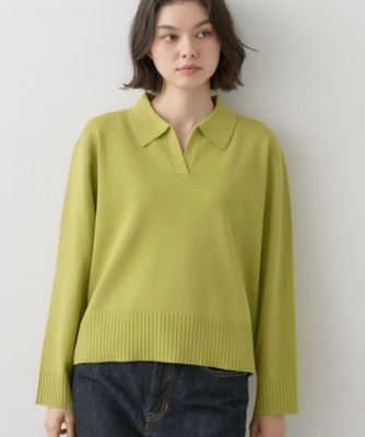 【早い者勝ち❣️】新品 TFW49 レディース スキッパーポロシャツ L 緑 洗濯機OK】抜け感スキッパーポロニット（2002641914