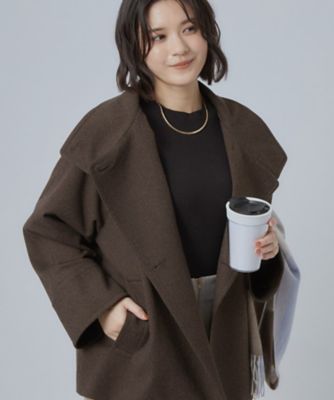 S－LL】見た目以上に軽い ウール調 スタンドカラーショートコート