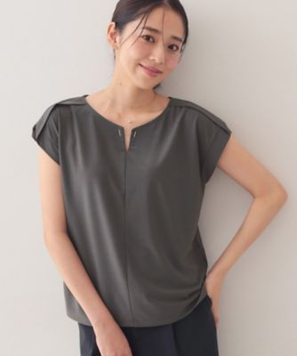 接触冷感】ひんやりキーネックフレンチトップス《洗濯機OK