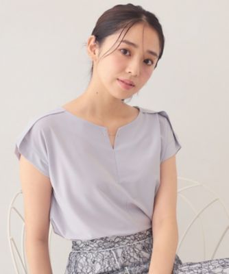 接触冷感】ひんやりキーネックフレンチトップス《洗濯機OK