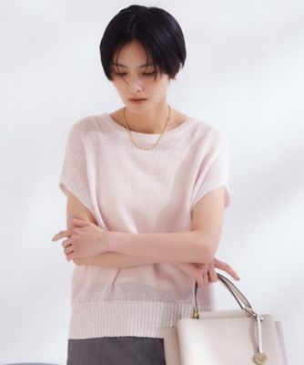 ラメメッシュ フレンチスリーブニット【洗濯機OK