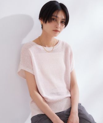 ラメメッシュ フレンチスリーブニット【洗濯機OK