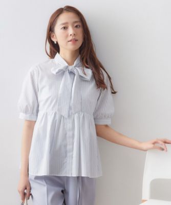 防シワ】2wayボウタイペプラム5分袖ブラウス《洗濯機OK