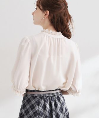 大人上品・前後2WAY】エンブロレース 5分袖ブラウス【洗濯機可