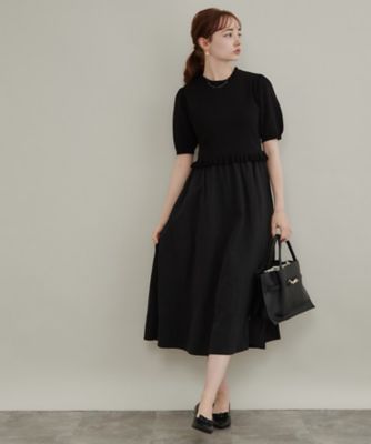 Dolce & Gabbana フリルニットワンピース ブラック ほんのり甘い フリルニット ドッキングワンピース【洗濯機可