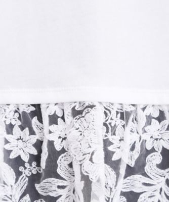 体型カバー】刺繍チュールレースドッキングカットソー