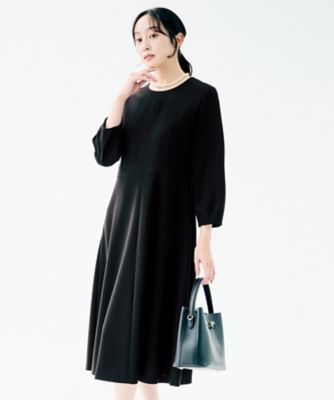 未使用級♡インデヴィ　【洗える】キーネックフレアワンピース　ブラックフォーマル 洗える／ストレッチ性／フォーマル】フレアワンピース