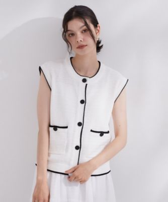 専用：drawerカシミヤコットン畔編みニットベスト 配色クロス編みニットベスト【洗える】（2002649864