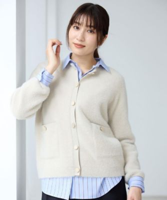 【新品】手編みのカーディガン ポンポンニット ハンドメイド オフホワイトー色色 フェザーヤーンニットカーディガン【洗濯機OK