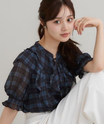 TSUMORI CHISATOツモリチサト シワ加工 クレプリ 半袖シャツ チェック 