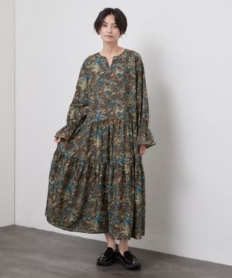 幾何フラワーティアードワンピース【洗濯機OK