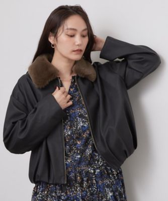 (美品) ファー素材ジャケット Sサイズ ブラック フェイクファー衿付き マットレザー調ブルゾン【洗える