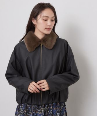 フェイクファー衿付き マットレザー調ブルゾン【洗える