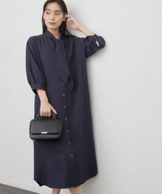 森絵梨佳さん着用】ボウタイ付きシャツワンピース《洗濯機OK