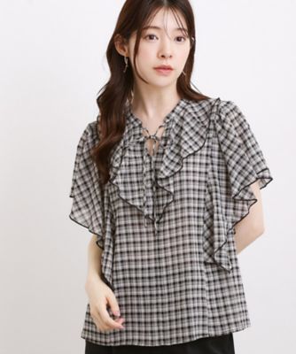 極美品✨定価1.7万❤️ 黒 洗える 綿 チェック フリル ペプラム 