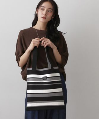 【1点のみ】ボーダープリーツニット巾着バッグ マシンウォッシャブル・A4収納可】ランダムボーダーニットBAG