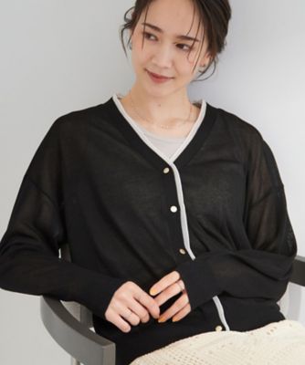 RINEN✖️ill シャツカーディガン 洗濯機可／S－LL】配色シフォン襟でサマ見え 上品シアー