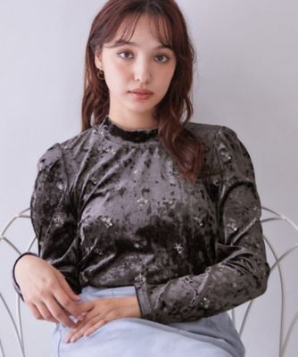 ベロア刺繍ハイネックトップス【洗濯機OK】（2002651547