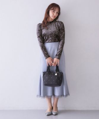 ベロア刺繍ハイネックトップス【洗濯機OK】（2002651547