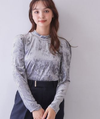 ベロア刺繍ハイネックトップス【洗濯機OK】（2002651547