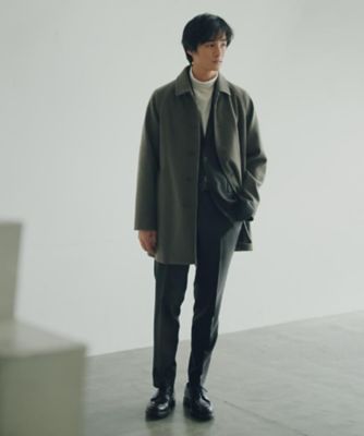 未使用品 日本製 ウール100%カシミヤ混 ステンカラーコート デッドストック 洗える／ビジネス兼用】ウーリック ステンカラーコート