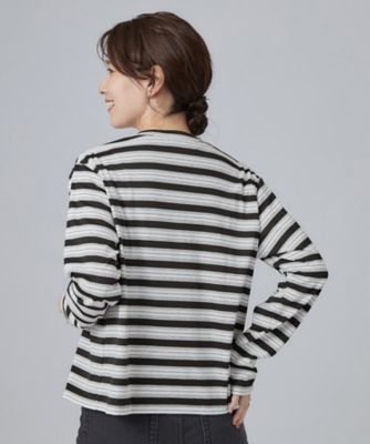 2点セット／洗濯機可】マルチボーダーTシャツ＋カーディガン