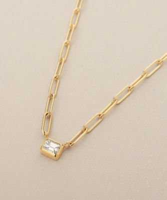 K18ダイヤモンド エメラルドカットふせ込み ネックレス