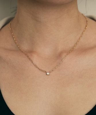 K18ダイヤモンド エメラルドカットふせ込み ネックレス