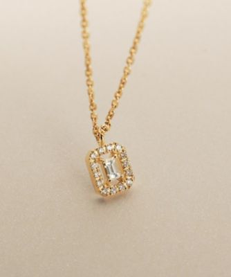 K18ダイヤモンド バゲット透かし取り巻き ネックレス