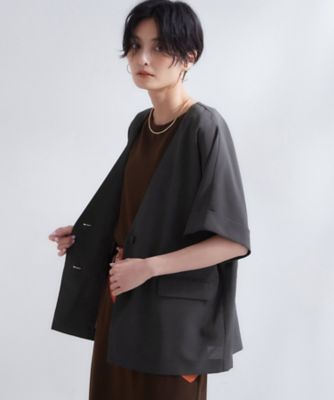 接触冷感／吸水速乾／通気性】リネンライクジャケット《防シワ／洗濯機