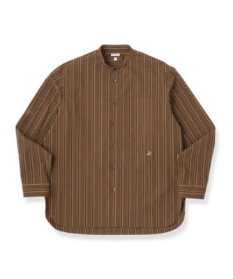 日本製】バンドカラー ブラウンレジメンタル ストライプシャツ