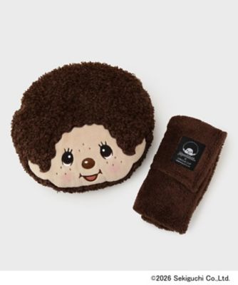 希少 ほぼ新品 モンチッチ ミニ布団 ひざ掛け 2wayクッション 肌掛け 布団 モンチッチ】ポケット付きブランケット入りフェイス型クッション