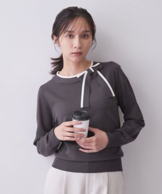 バイカラーサイドリボンニット【洗濯機OK／坑ピル