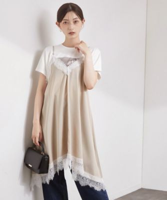 GOLDS♡タグ付き♡肩紐ビジュー♡パイピングラッフル裾♡総レースキャミトップス サテンレース キャミワンピース【洗濯機OK】（2002653812