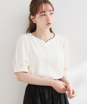 洗える】袖リボンデザイン ハートネック ブラウス