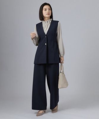 【ジョーゼット】新品 社交ダンス シンプル　ワイドパンツ 紺 R065 きちんと」＆「らくちん」が叶うセレモニー カットジョーゼットワイド