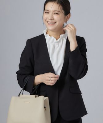 新品半額❤️pour deux❤️黒面白おしゃれジャケット セレモニー／通勤／S－3L】カットジョーゼット ノーカラー