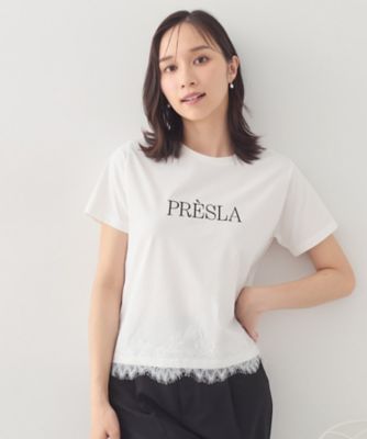 接触冷感／UVケア】裾レースロゴTシャツ《洗濯機OK