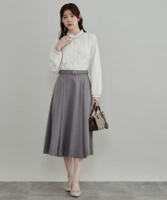 美シルエット】細ベルト付き タックフレアスカート