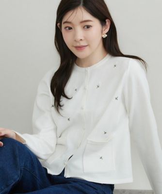 上品刺繍が華やか】飛ばしビジュー カーディガン