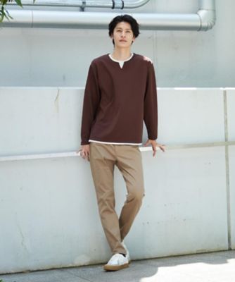 洗濯機OK】カノコキーネック レイヤード長袖Tシャツ