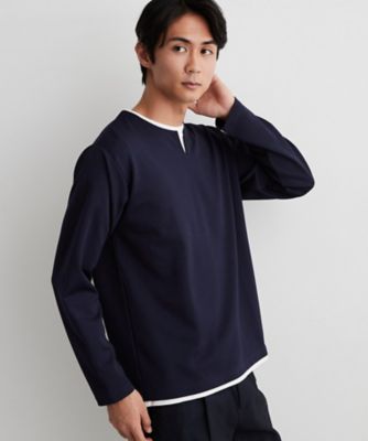 洗濯機OK】カノコキーネック レイヤード長袖Tシャツ