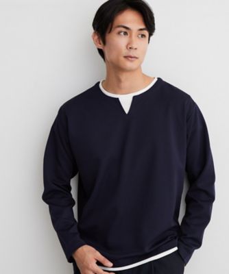 洗濯機OK】カノコキーネック レイヤード長袖Tシャツ