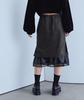 nep tweed lace hem skirt（2002658097