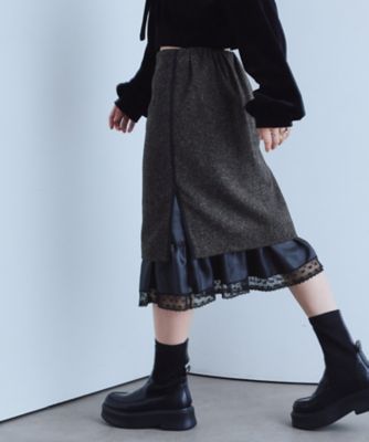 nep tweed lace hem skirt（2002658097